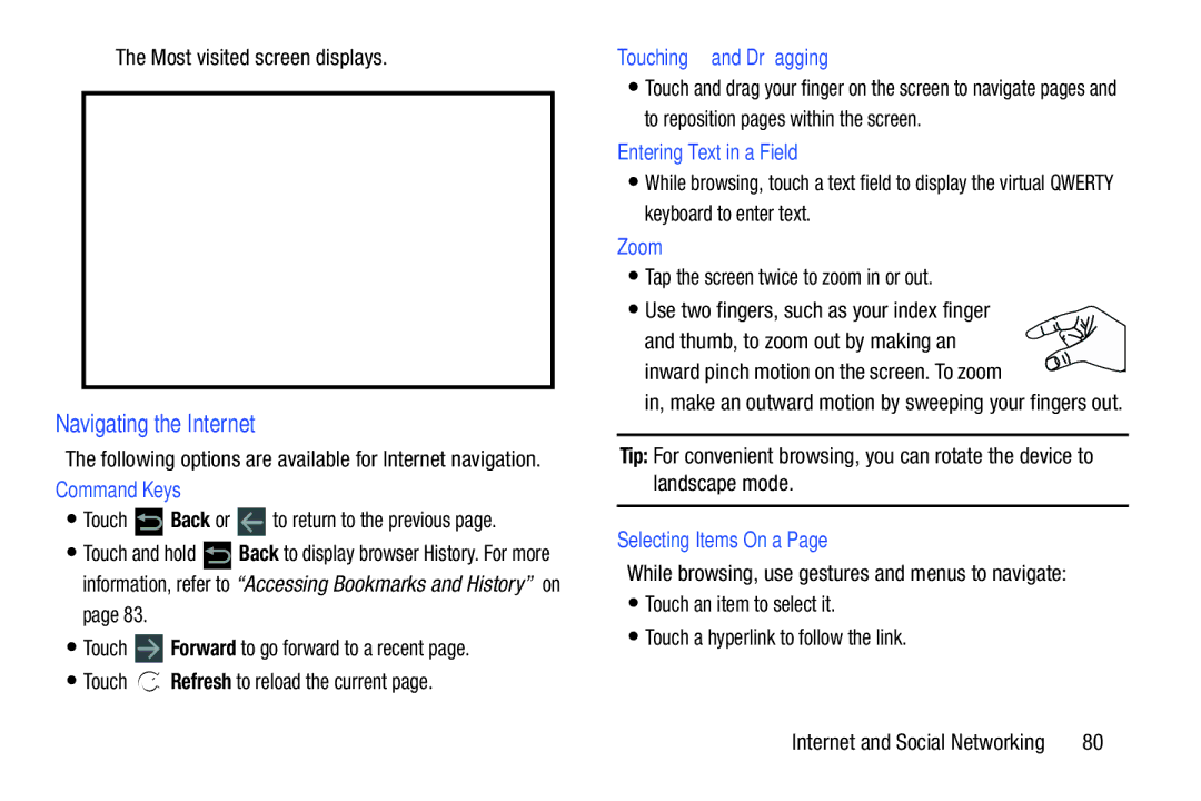 Samsung GT-P5113ZWYXAR user manual Navigating the Internet 