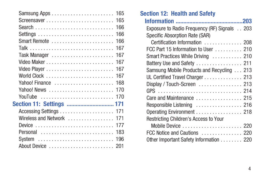 Samsung GT-P5113ZWYXAR user manual 171, Health and Safety, 203 