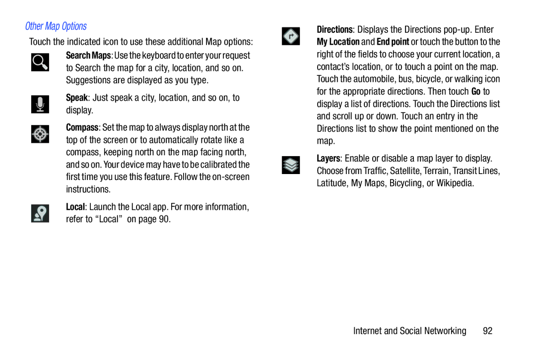 Samsung GT-P5113ZWYXAR user manual Other Map Options 