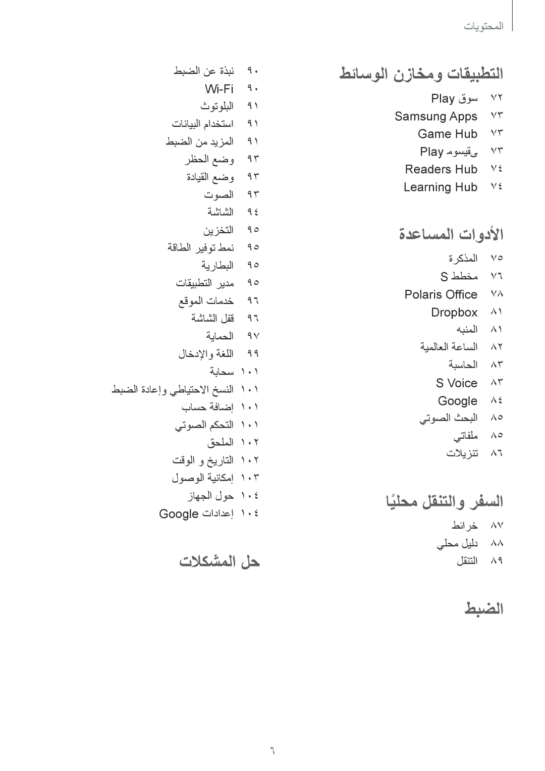 Samsung GT-P5200GNATUN, GT-P5200GNASAC, GT-P5200GNATHR, GT-P5200GRATHR manual تلاكشملا لح, طئارخ 87 يلحم ليلد 88 لقنتلا 