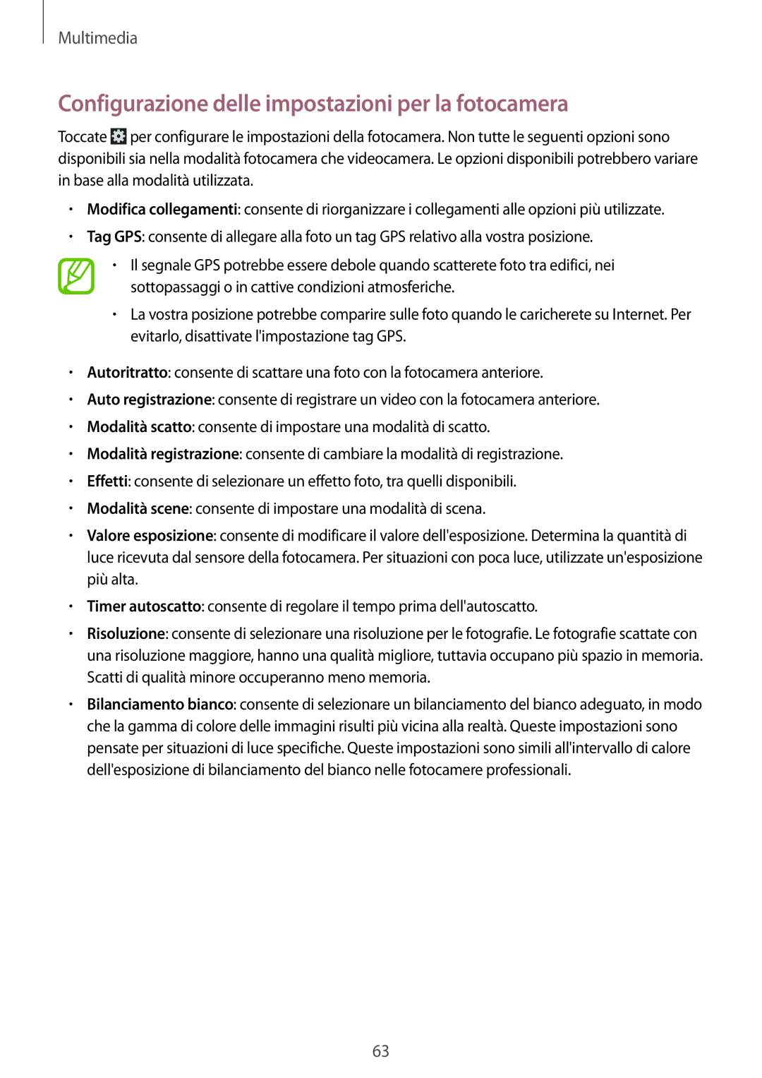 Samsung GT-P5200MKAXEZ, GT-P5200MKADBT, GT-P5200GNADBT, GT-P5200ZWAXEO Configurazione delle impostazioni per la fotocamera 