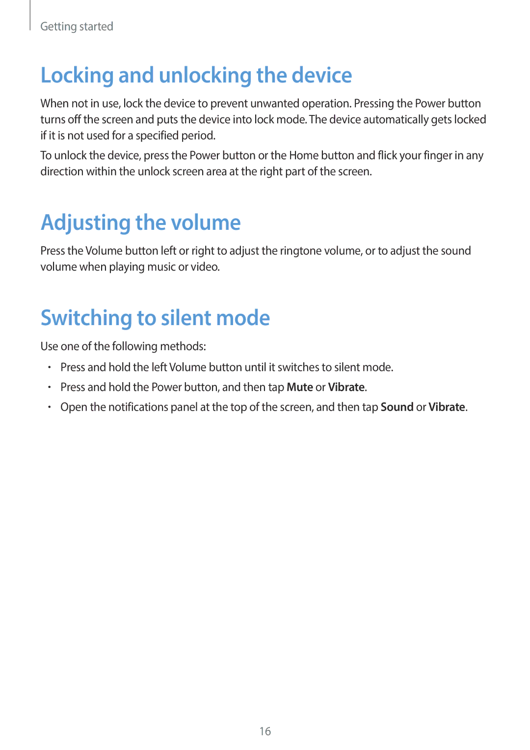 Samsung GT-P5200ZWADBT, GT-P5200MKADBT Locking and unlocking the device, Adjusting the volume, Switching to silent mode 