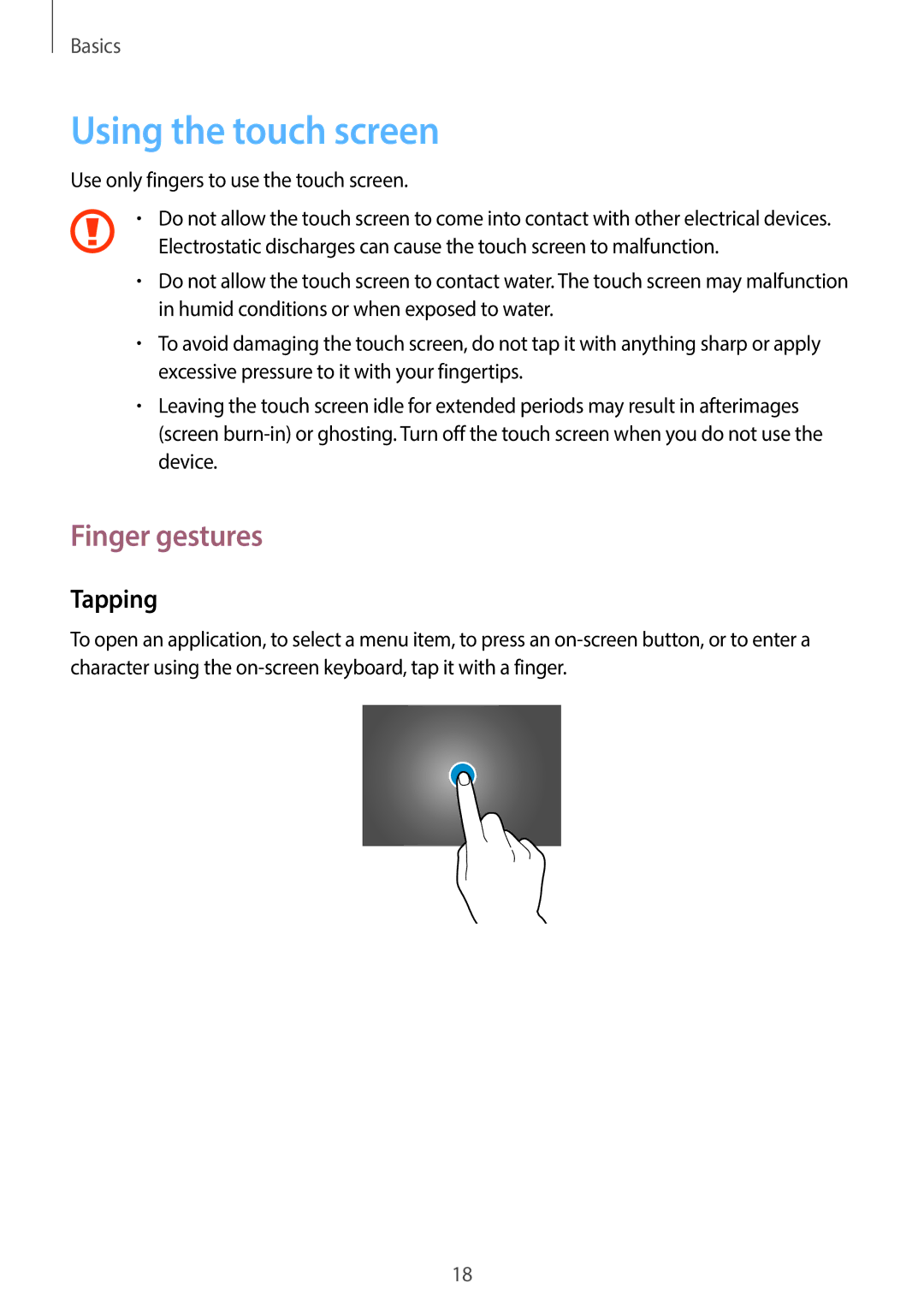 Samsung GT-P5200ZWAXEF, GT-P5200MKADBT, GT-P5200ZWATPH, GT-P5200ZWAEUR manual Using the touch screen, Finger gestures, Tapping 