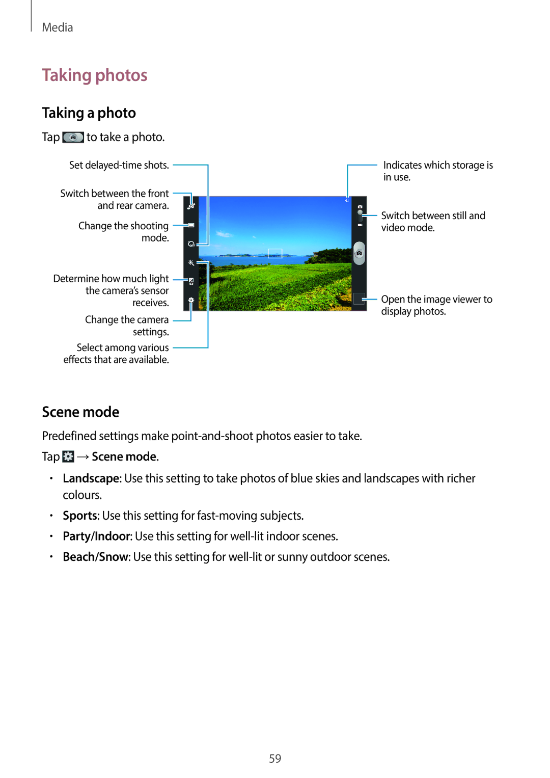 Samsung GT-P5200MKAXEH, GT-P5200MKADBT, GT-P5200ZWATPH, GT-P5200ZWAEUR Taking photos, Taking a photo, Tap →Scene mode 