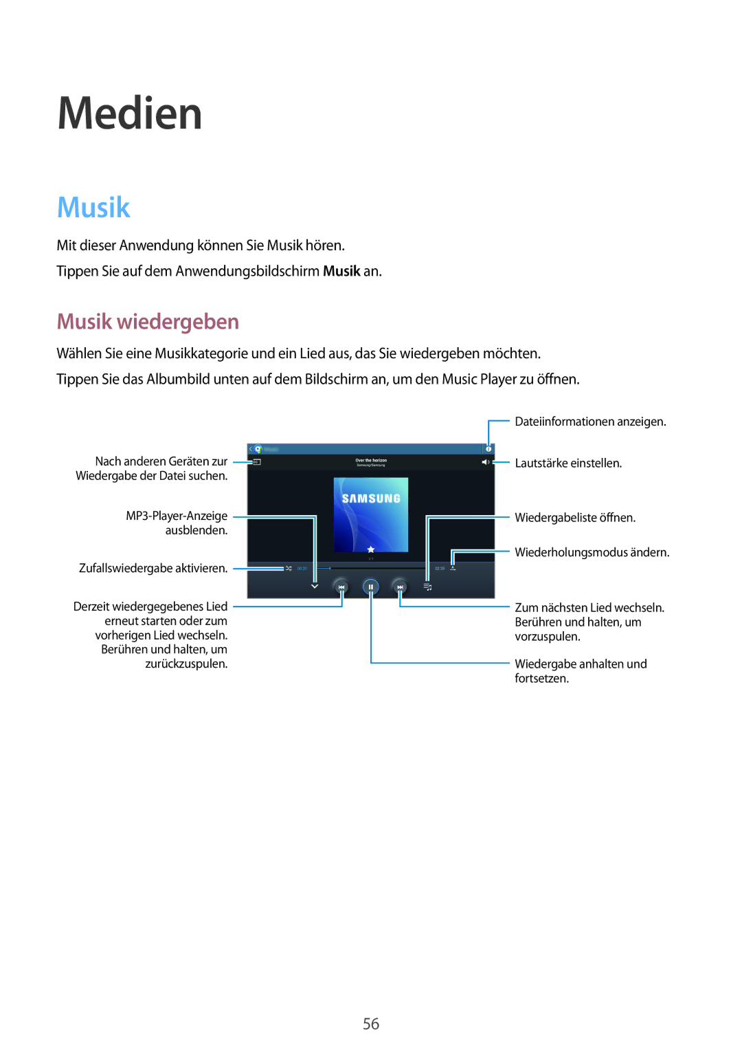 Samsung GT-P5200ZWAEUR, GT-P5200MKADBT, GT-P5200ZWATPH, GT-P5200GNADBT, GT-P5200ZWAXEO manual Medien, Musik wiedergeben 