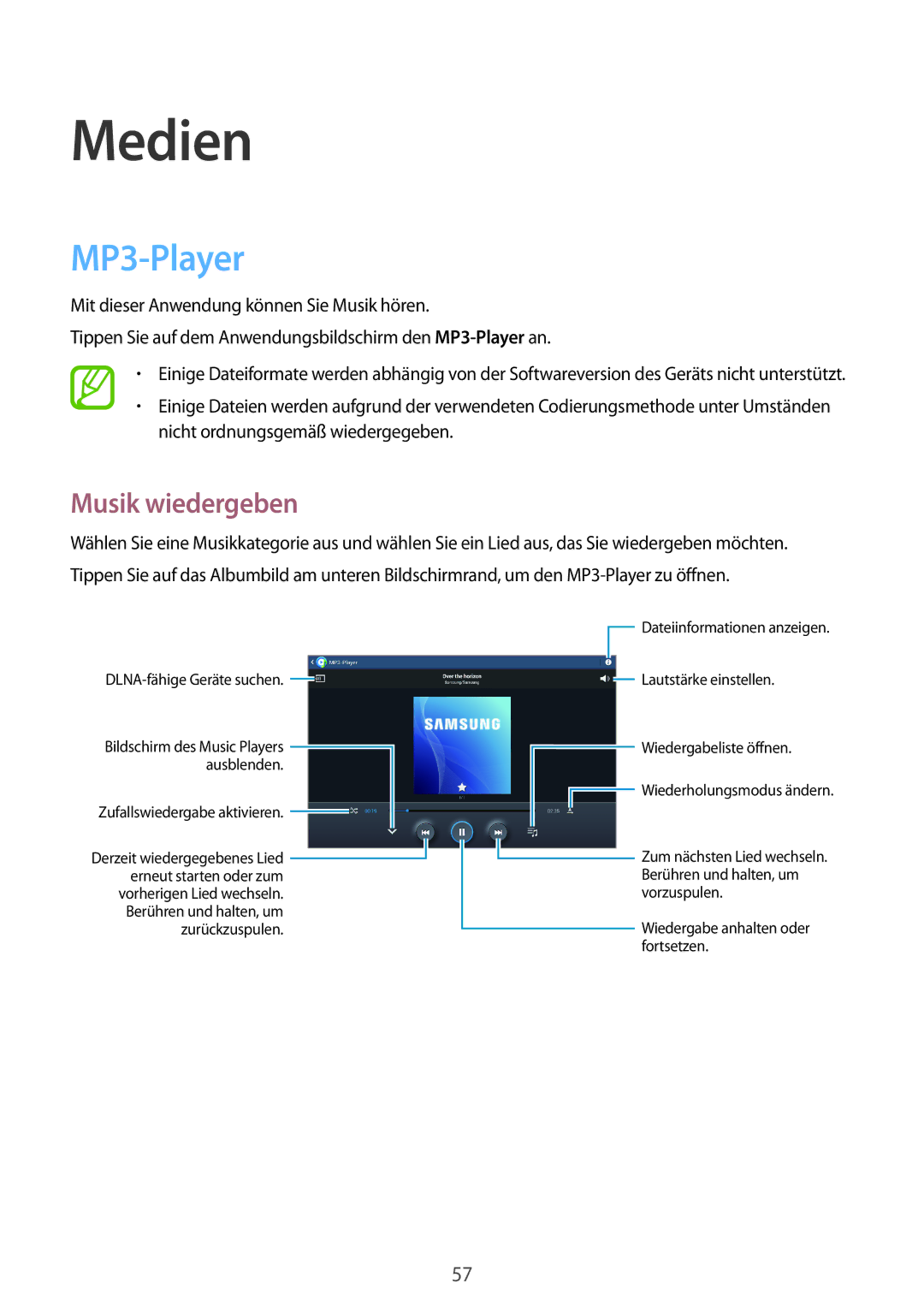 Samsung GT-P5200GNADBT, GT-P5200MKADBT, GT-P5200ZWATPH, GT-P5200ZWAEUR, GT-P5200ZWAXEO Medien, MP3-Player, Musik wiedergeben 
