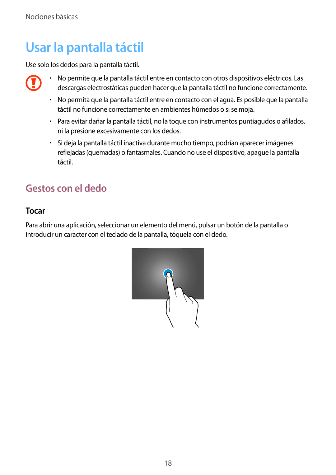 Samsung GT-P5200MKAPHE, GT-P5200MKADBT, GT-P5200ZWATPH, GT-P5200ZWAXEO Usar la pantalla táctil, Gestos con el dedo, Tocar 