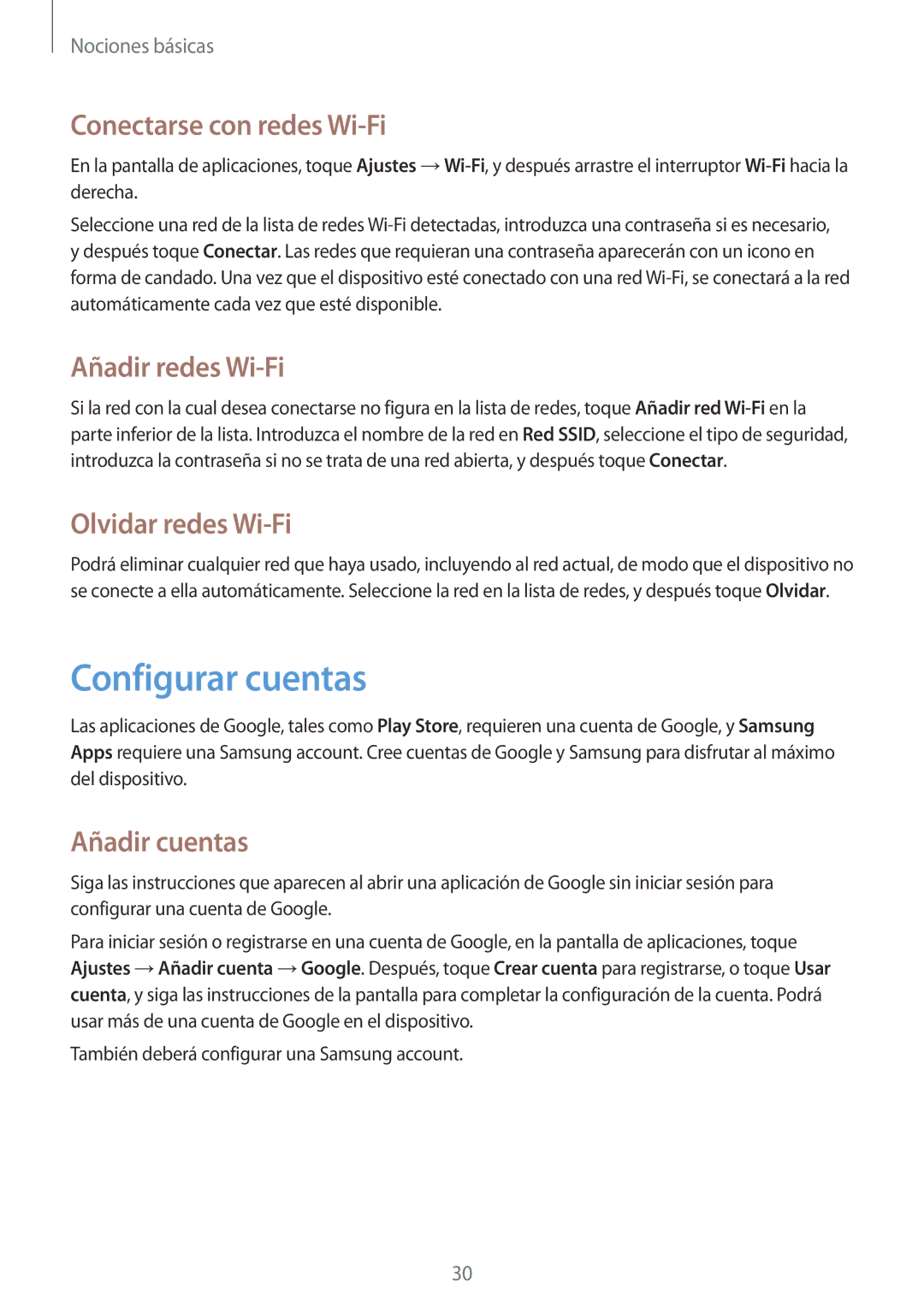 Samsung GT-P5200ZWAPHE manual Configurar cuentas, Conectarse con redes Wi-Fi, Añadir redes Wi-Fi, Olvidar redes Wi-Fi 