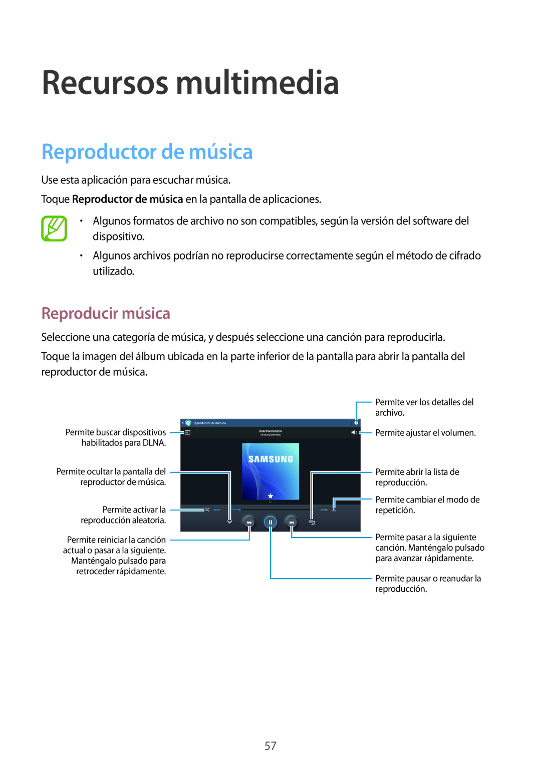 Samsung GT-P5200ZWAXEO, GT-P5200MKADBT, GT-P5200ZWATPH manual Recursos multimedia, Reproductor de música, Reproducir música 