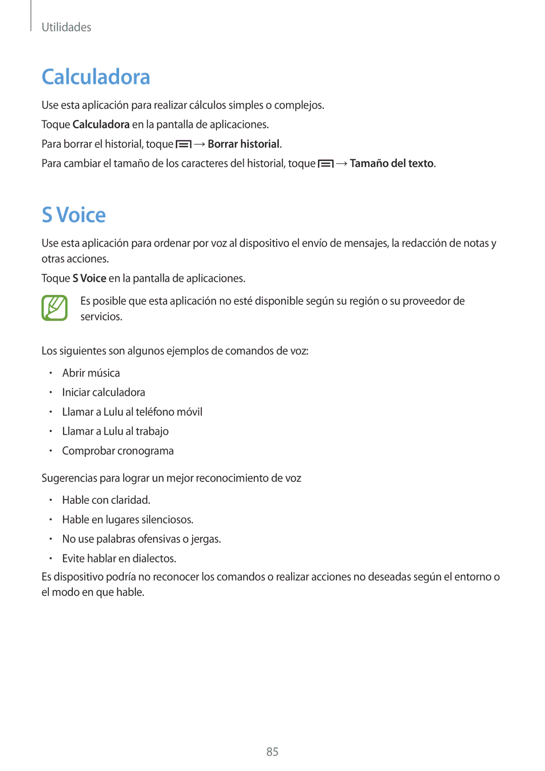 Samsung GT-P5200ZWAPHE, GT-P5200MKADBT, GT-P5200ZWATPH, GT-P5200ZWAXEO, GT-P5200ZWAITV, GT-P5200ZWADBT manual Calculadora, Voice 