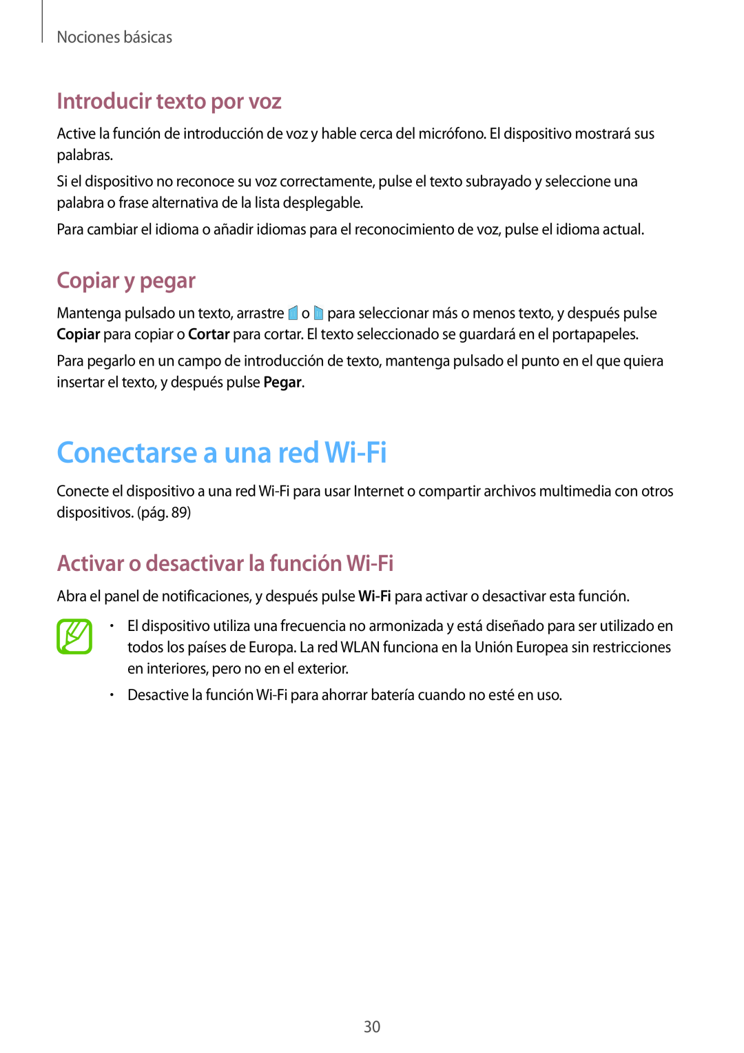 Samsung GT-P5200ZWAPHE manual Conectarse a una red Wi-Fi, Introducir texto por voz, Copiar y pegar, Nociones básicas 