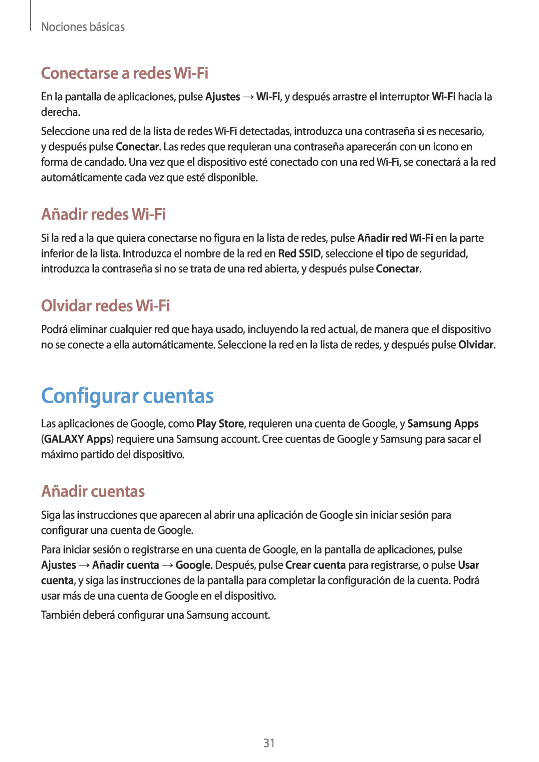 Samsung GT-P5200GNAAMN manual Configurar cuentas, Conectarse a redes Wi-Fi, Añadir redes Wi-Fi, Olvidar redes Wi-Fi 