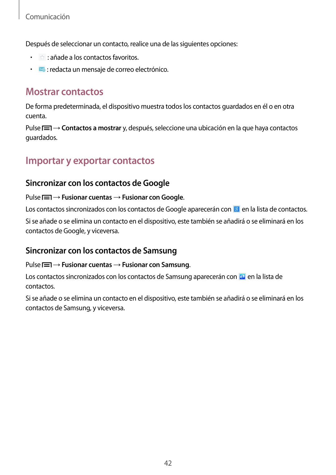 Samsung GT-P5200GNAAMN manual Mostrar contactos, Importar y exportar contactos, Sincronizar con los contactos de Google 