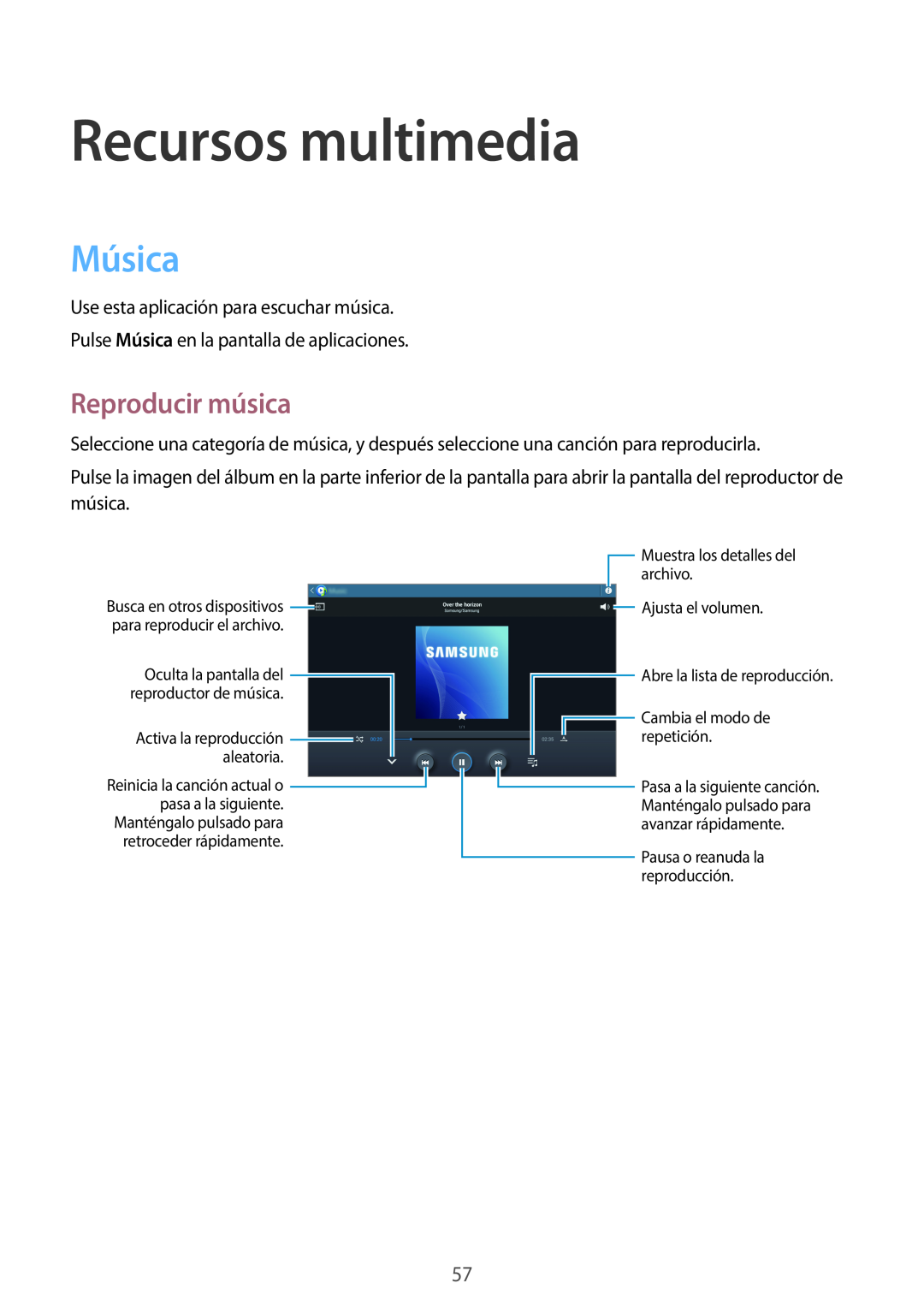 Samsung GT-P5200ZWAXEO, GT-P5200MKADBT, GT-P5200ZWATPH, GT-P5200ZWAITV manual Recursos multimedia, Música, Reproducir música 