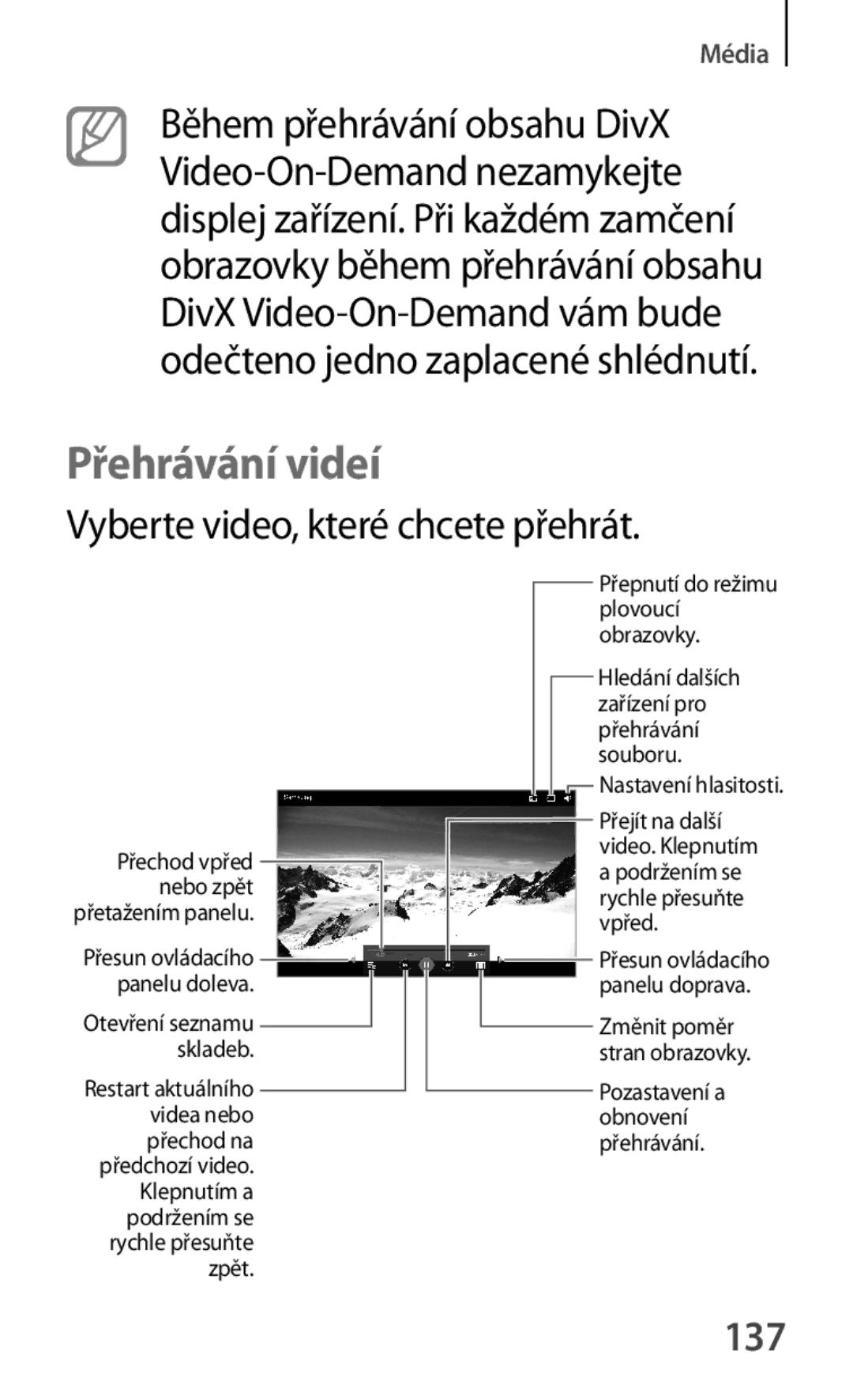 Samsung GT-P5200MKAATO, GT-P5200ZWAEUR, GT-P5200ZWAXEO, GT-P5200ZWATPL manual Vyberte video, které chcete přehrát, 137 