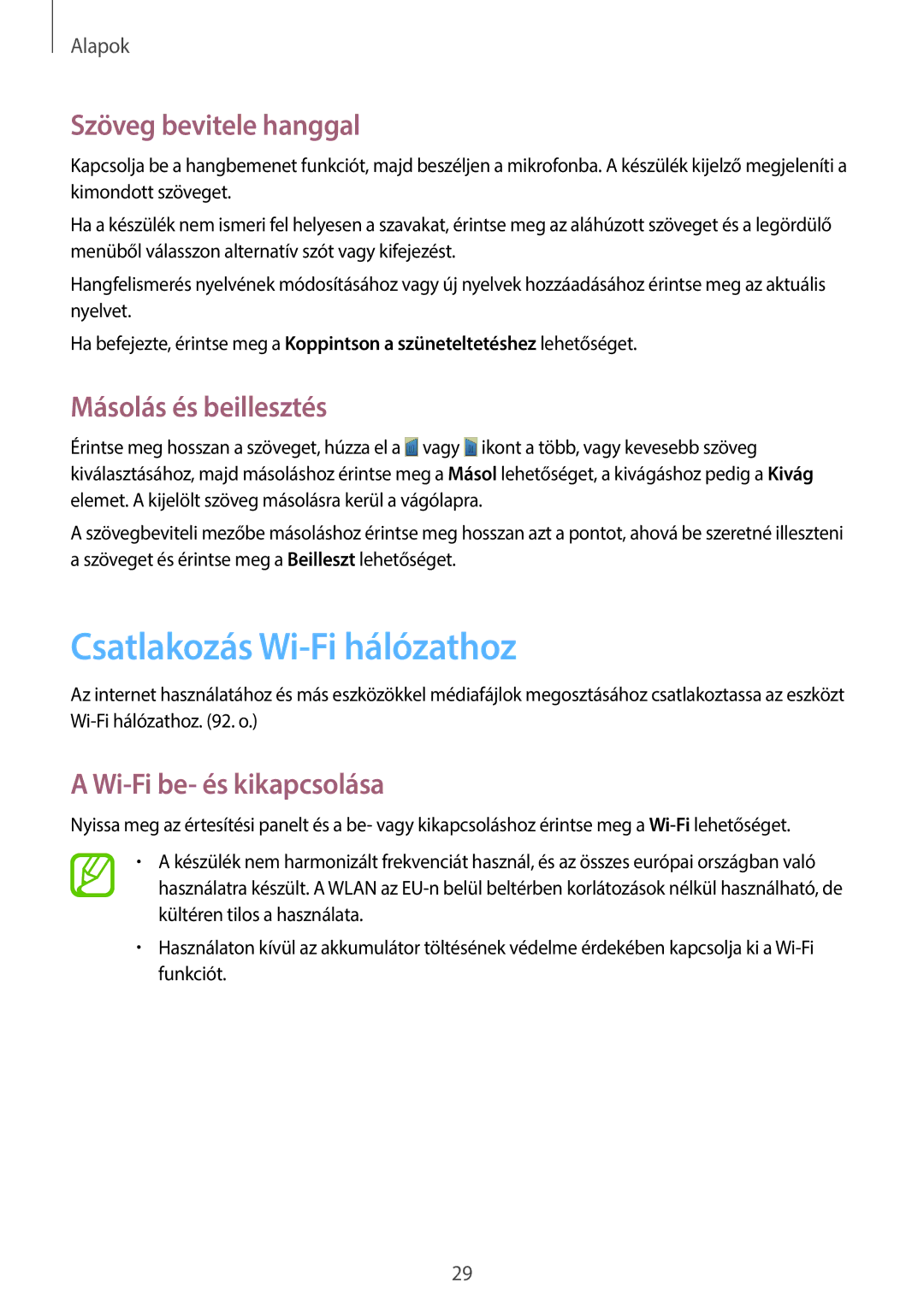 Samsung GT-P5200ZWAXEZ, GT-P5200ZWAEUR manual Csatlakozás Wi-Fi hálózathoz, Szöveg bevitele hanggal, Másolás és beillesztés 