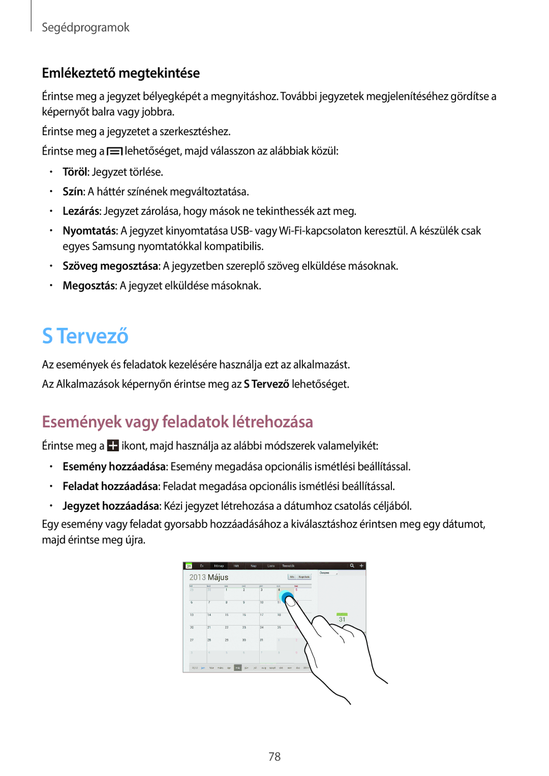 Samsung GT-P5200MKAATO, GT-P5200ZWAEUR manual Tervező, Események vagy feladatok létrehozása, Emlékeztető megtekintése 