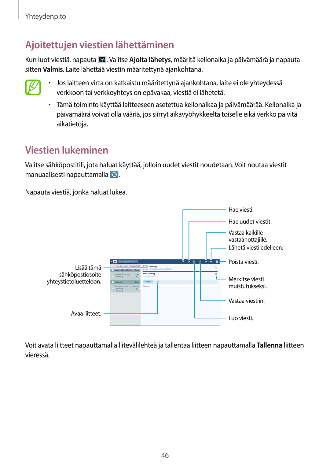 Samsung GT-P5200MKANEE, GT-P5200ZWANEE, GT-P5200GNANEE manual Viestien lukeminen 