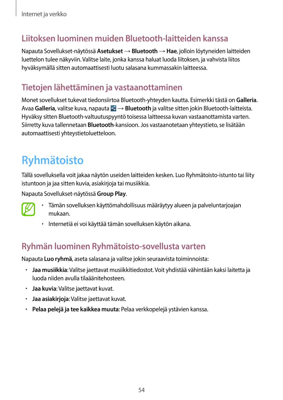 Samsung GT-P5200ZWANEE, GT-P5200MKANEE, GT-P5200GNANEE Ryhmätoisto, Liitoksen luominen muiden Bluetooth-laitteiden kanssa 