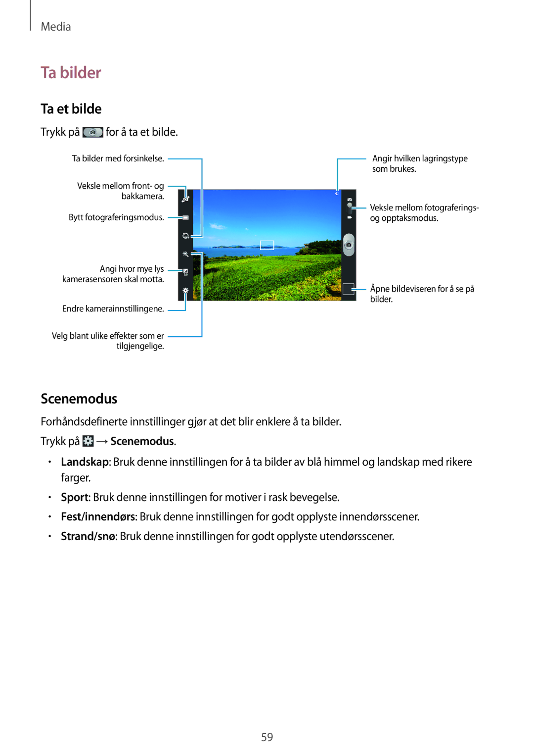 Samsung GT-P5200GNANEE, GT-P5200ZWANEE, GT-P5200MKANEE manual Ta bilder, Ta et bilde, Scenemodus 