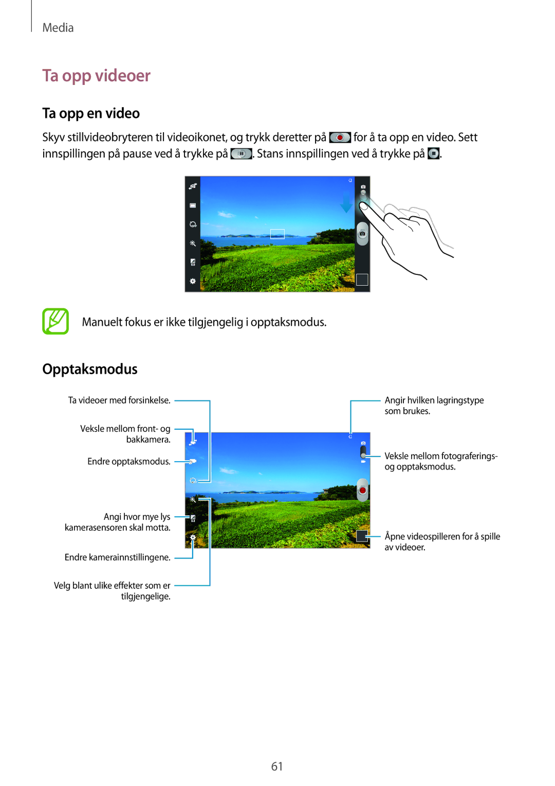Samsung GT-P5200MKANEE, GT-P5200ZWANEE, GT-P5200GNANEE manual Ta opp videoer, Ta opp en video, Opptaksmodus 