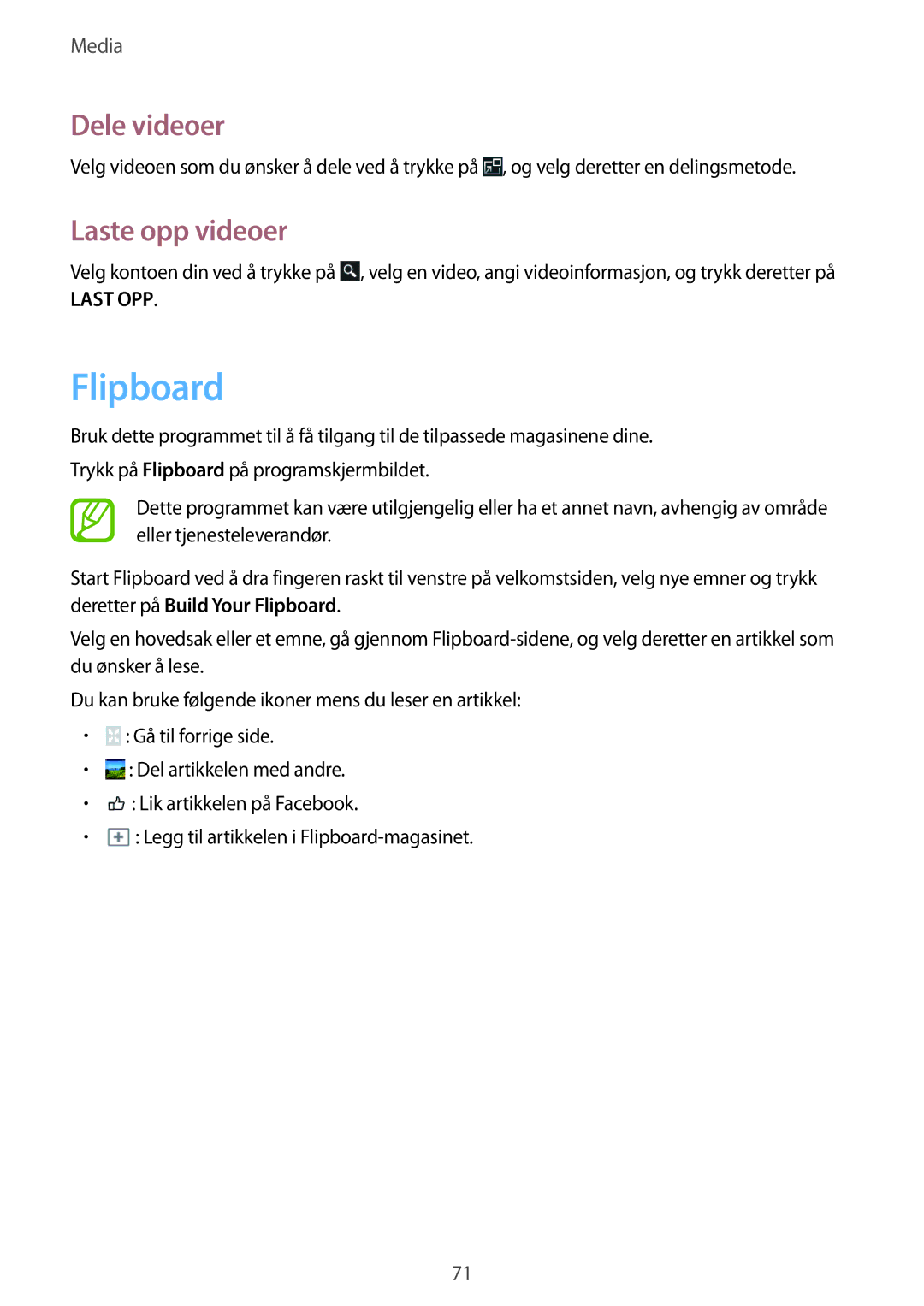 Samsung GT-P5200GNANEE, GT-P5200ZWANEE, GT-P5200MKANEE manual Flipboard, Laste opp videoer 