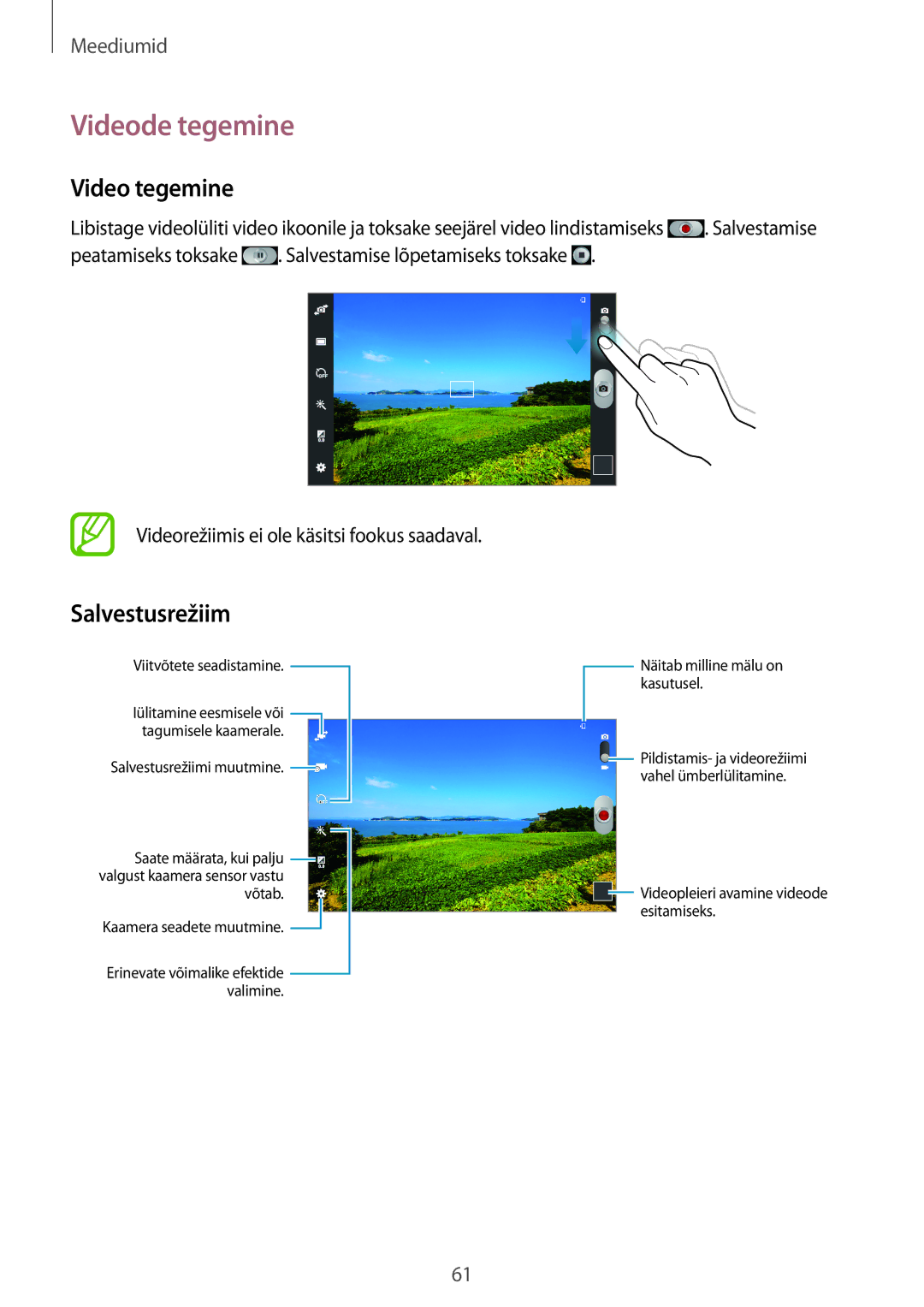 Samsung GT-P5200MKASEB, GT-P5200ZWASEB manual Videode tegemine, Video tegemine, Salvestusrežiim 