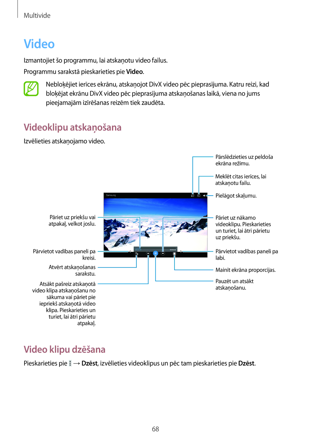 Samsung GT-P5200ZWASEB, GT-P5200MKASEB manual Video klipu dzēšana 