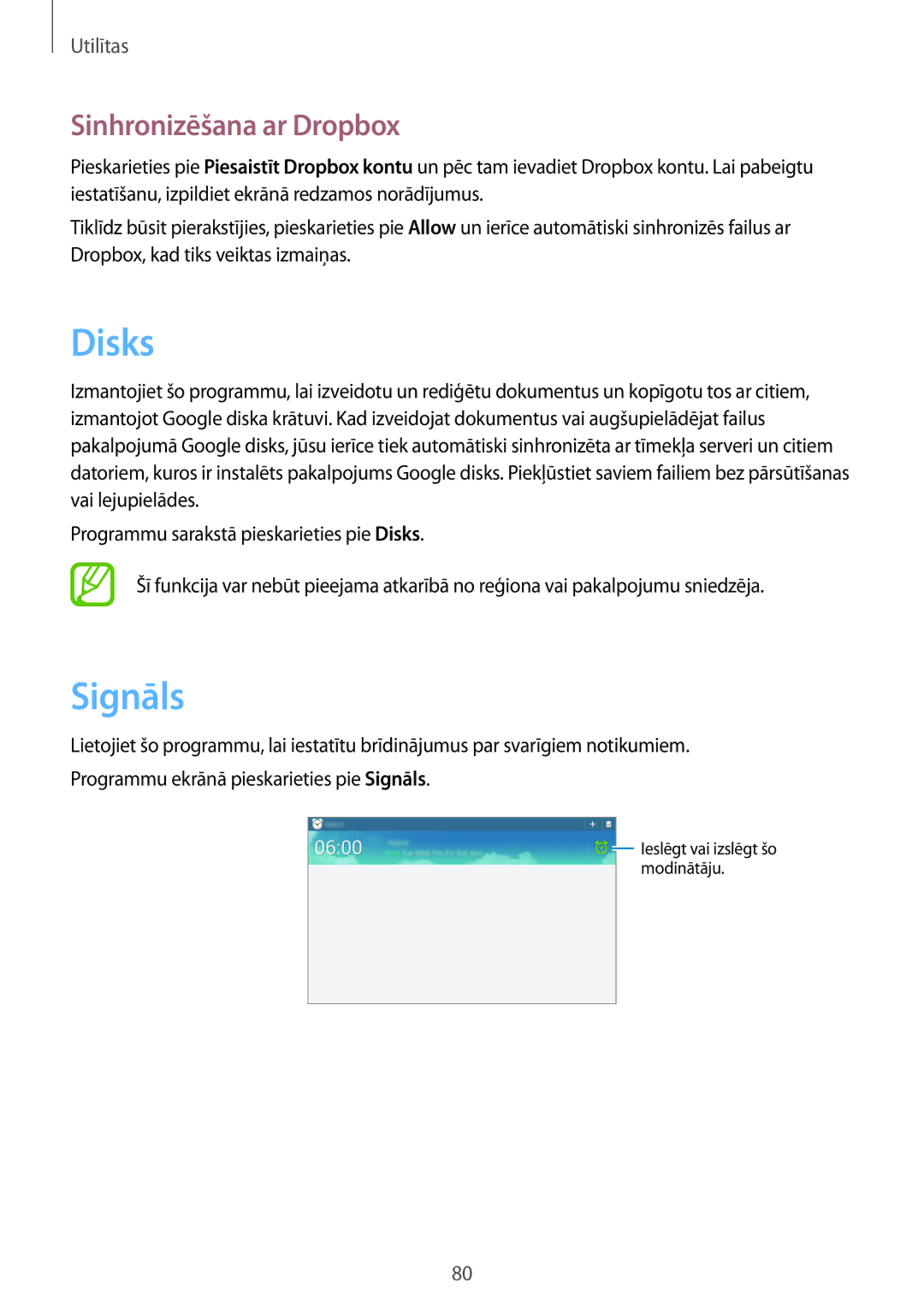 Samsung GT-P5200ZWASEB, GT-P5200MKASEB manual Disks, Signāls, Sinhronizēšana ar Dropbox 