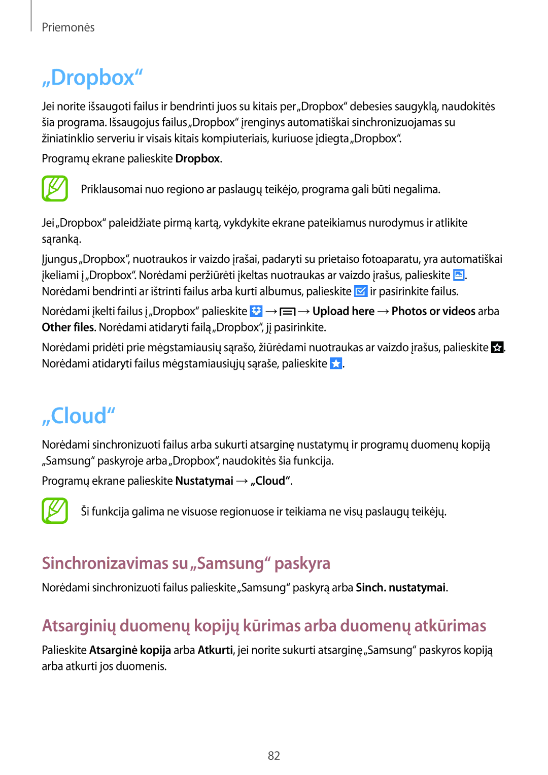 Samsung GT-P5200ZWASEB, GT-P5200MKASEB manual „Dropbox, „Cloud, Sinchronizavimas su„Samsung paskyra 