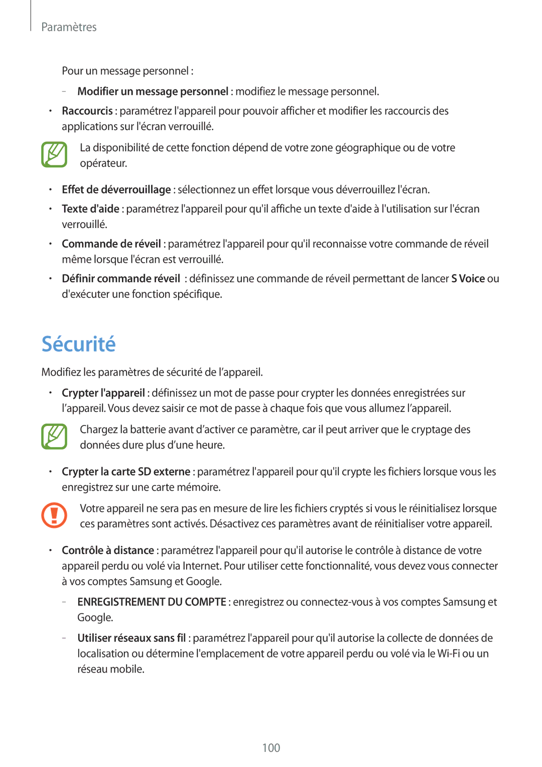 Samsung GT-P5200ZWAXEF manual Sécurité, Modifiez les paramètres de sécurité de l’appareil 