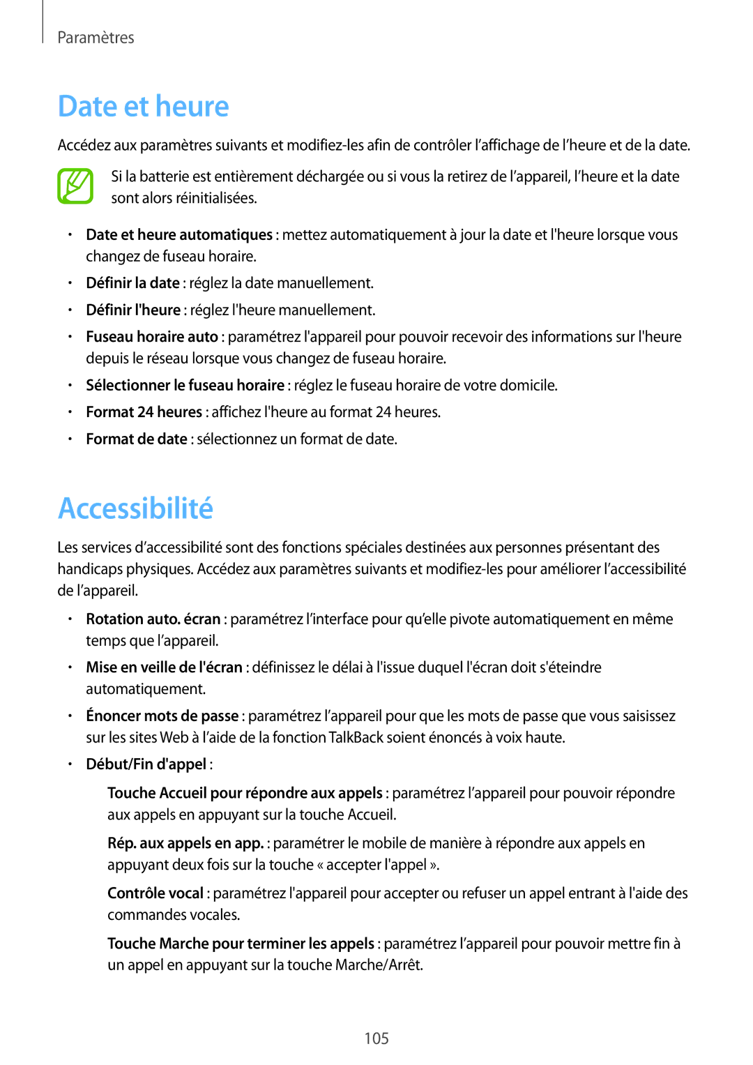 Samsung GT-P5200ZWAXEF manual Date et heure, Accessibilité 