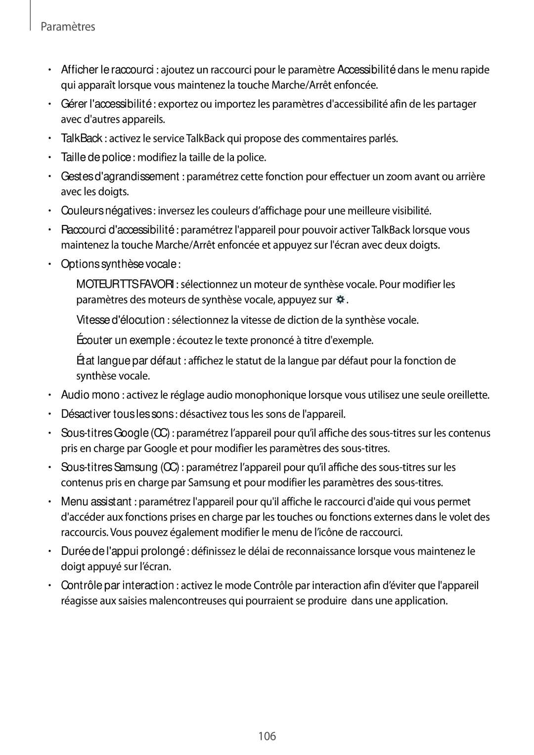 Samsung GT-P5200ZWAXEF manual Options synthèse vocale 