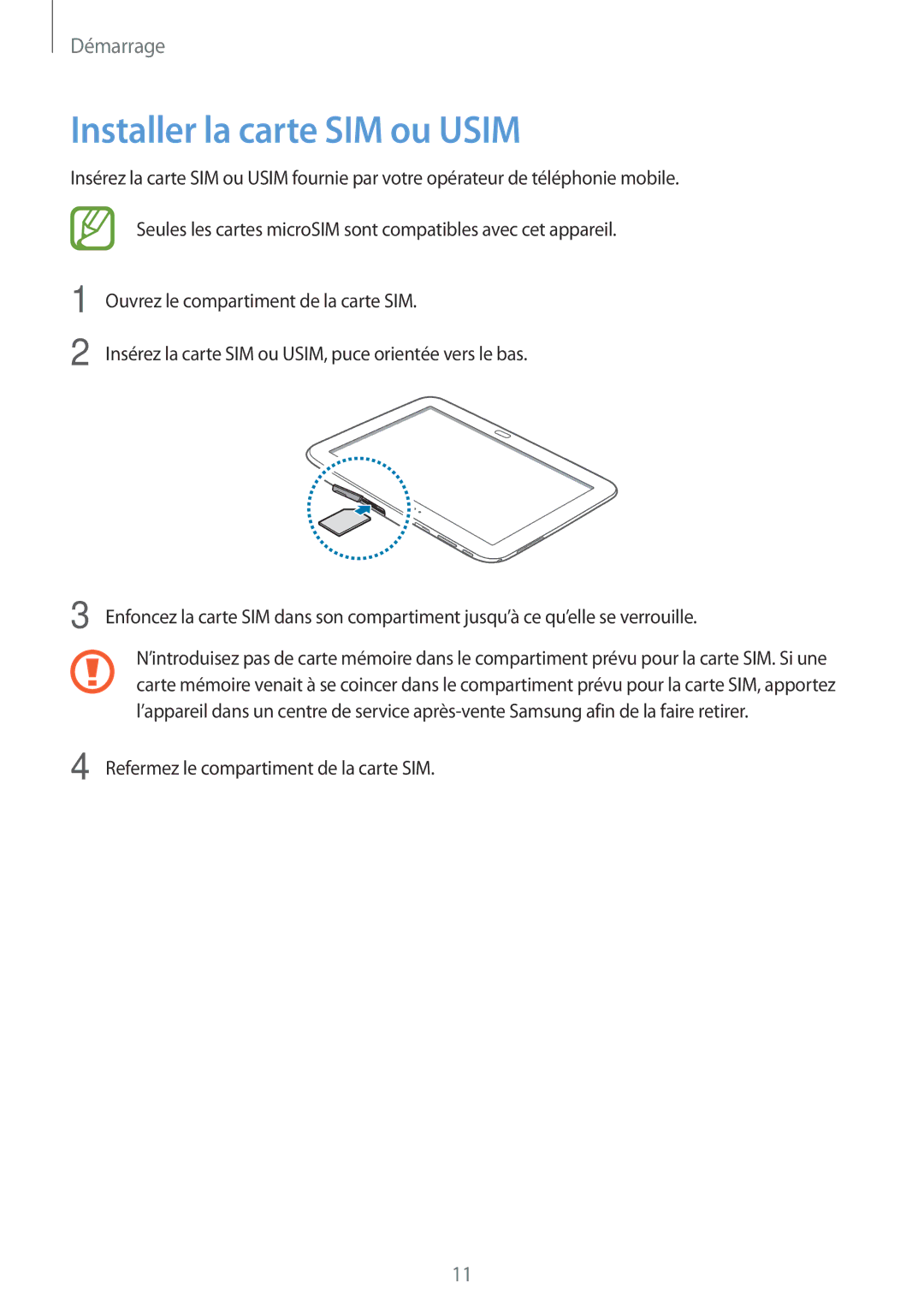 Samsung GT-P5200ZWAXEF manual Installer la carte SIM ou Usim 