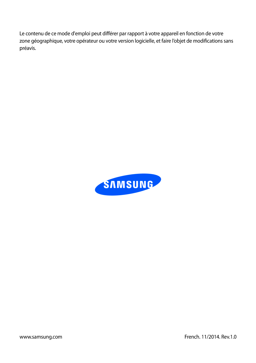 Samsung GT-P5200ZWAXEF manual French /2014. Rev.1.0 