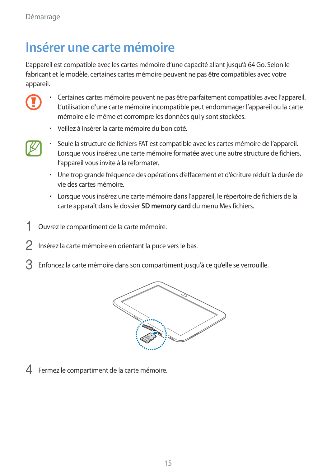 Samsung GT-P5200ZWAXEF manual Insérer une carte mémoire 