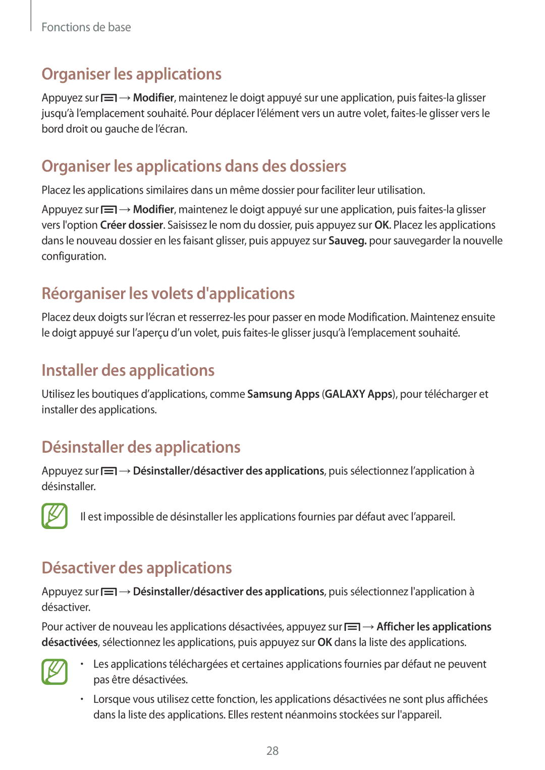 Samsung GT-P5200ZWAXEF manual Organiser les applications dans des dossiers, Réorganiser les volets dapplications 