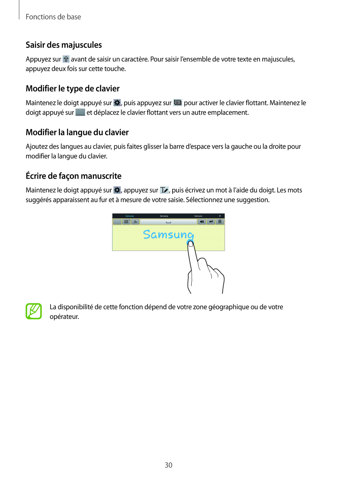 Samsung GT-P5200ZWAXEF manual Saisir des majuscules, Modifier le type de clavier, Modifier la langue du clavier 