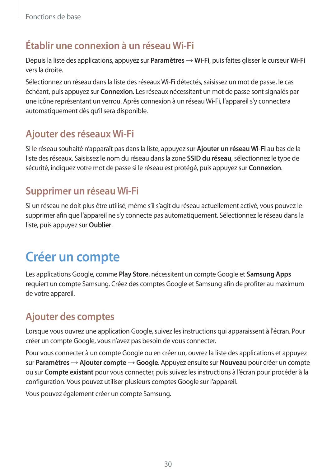 Samsung GT-P5200ZWAXEF manual Créer un compte, Établir une connexion à un réseau Wi-Fi, Ajouter des réseaux Wi-Fi 