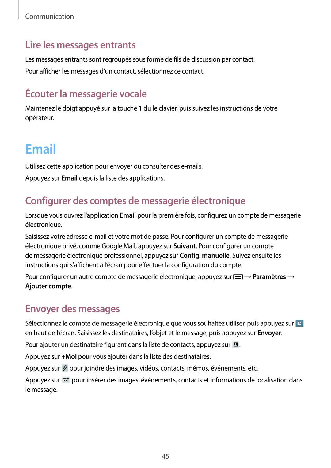 Samsung GT-P5200ZWAXEF manual Lire les messages entrants, Écouter la messagerie vocale 