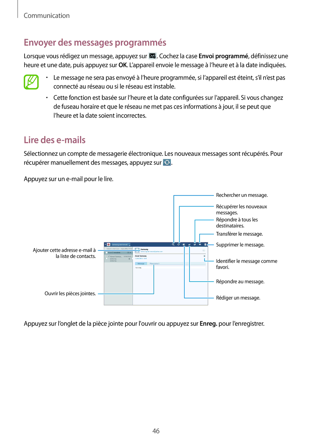 Samsung GT-P5200ZWAXEF manual Lire des e-mails 