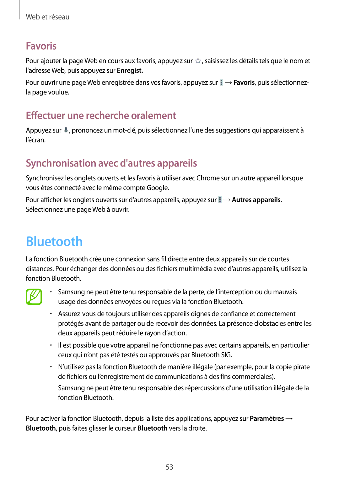 Samsung GT-P5200ZWAXEF manual Bluetooth, Synchronisation avec dautres appareils 