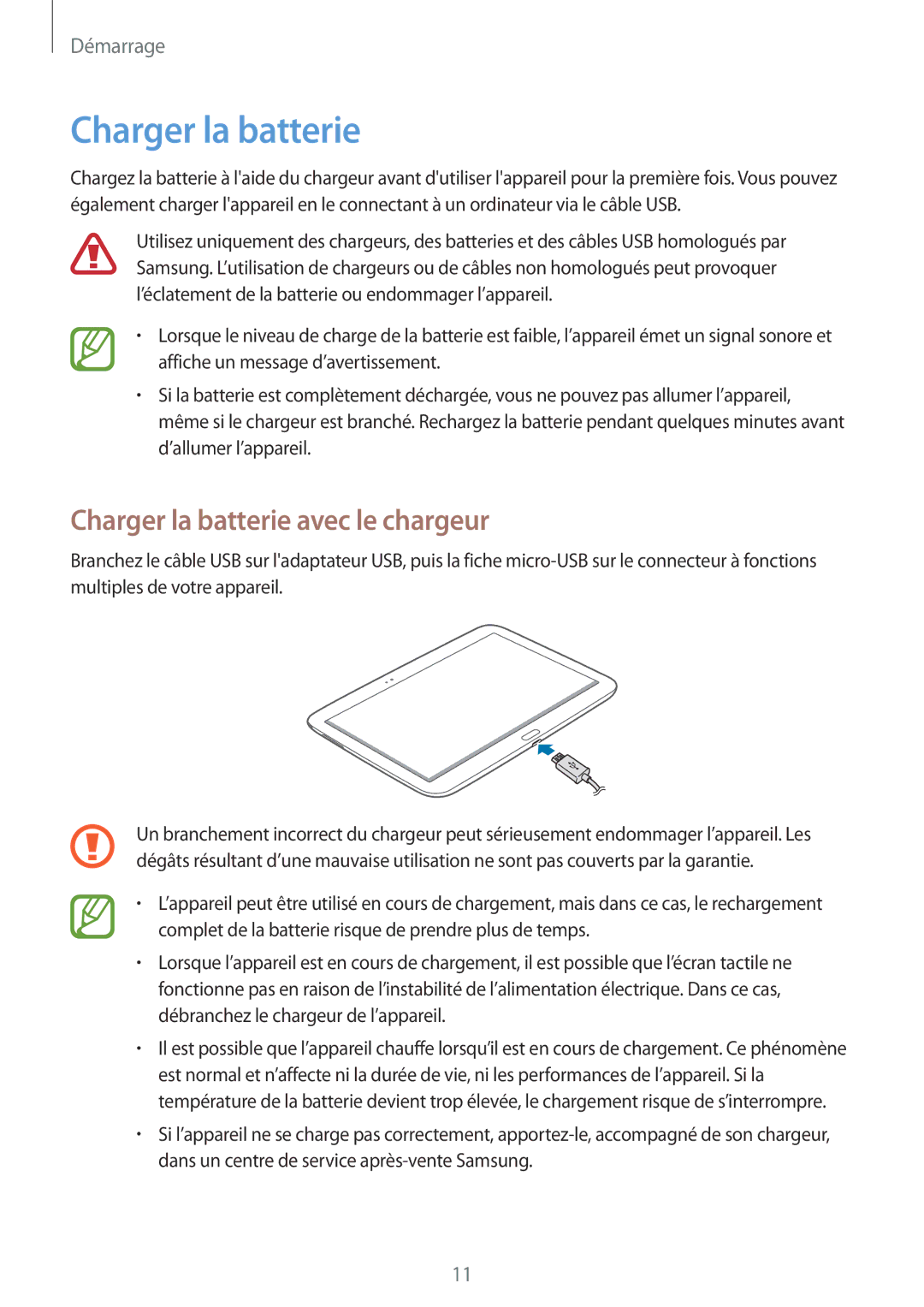 Samsung GT-P5200ZWAXEF manual Charger la batterie avec le chargeur 