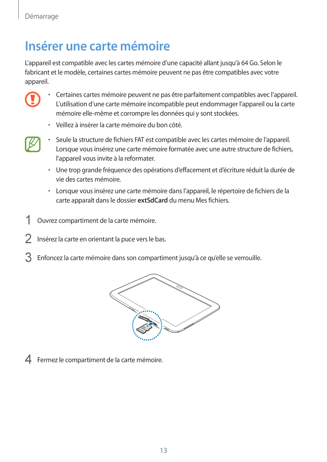 Samsung GT-P5200ZWAXEF manual Insérer une carte mémoire 