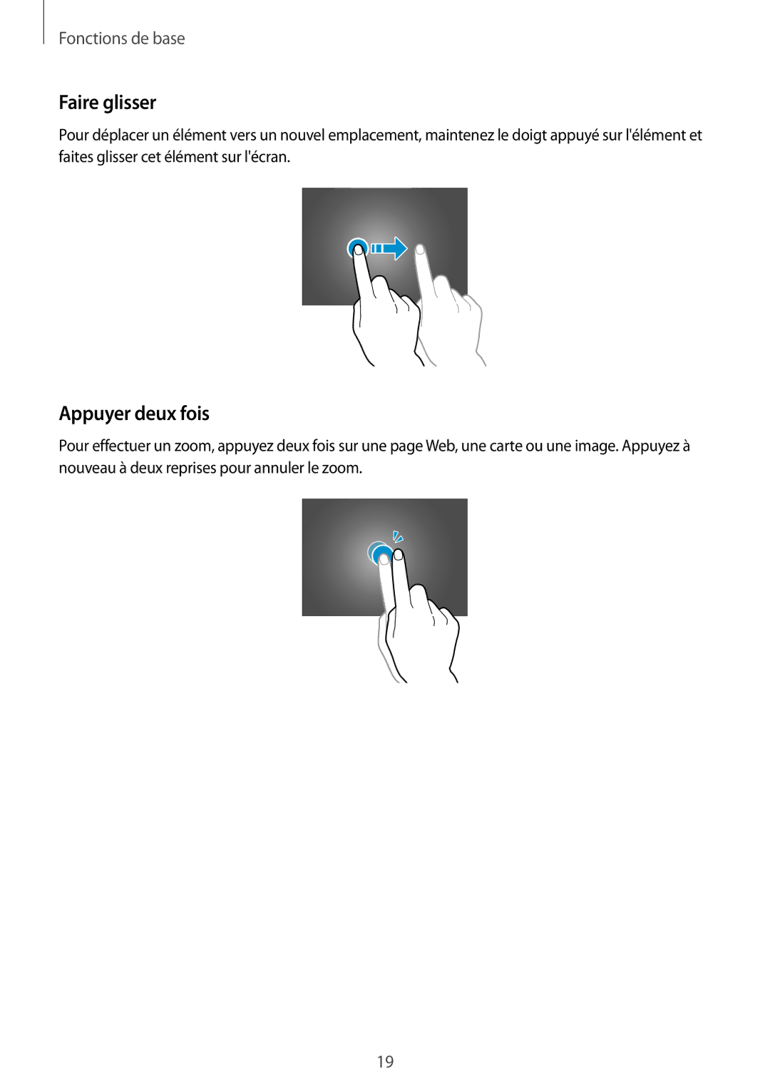 Samsung GT-P5200ZWAXEF manual Faire glisser, Appuyer deux fois 