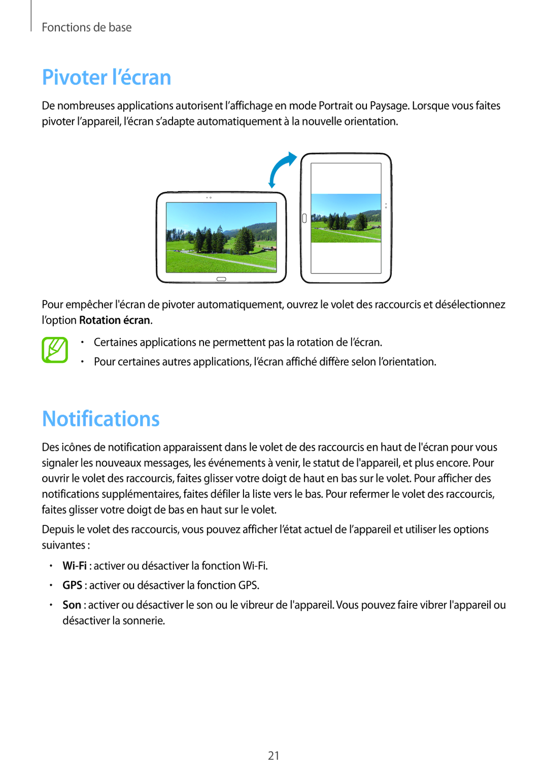 Samsung GT-P5200ZWAXEF manual Pivoter l’écran, Notifications 