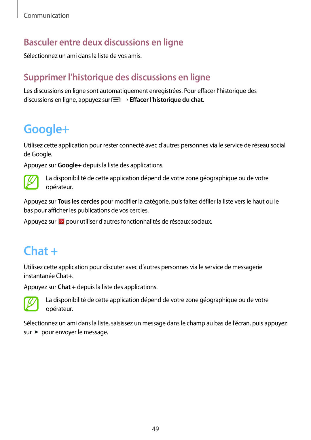 Samsung GT-P5200ZWAXEF manual Google+, Chat +, Basculer entre deux discussions en ligne 