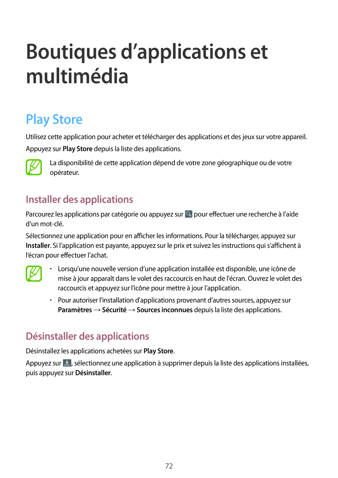 Samsung GT-P5200ZWAXEF manual Boutiques d’applications et multimédia, Play Store 