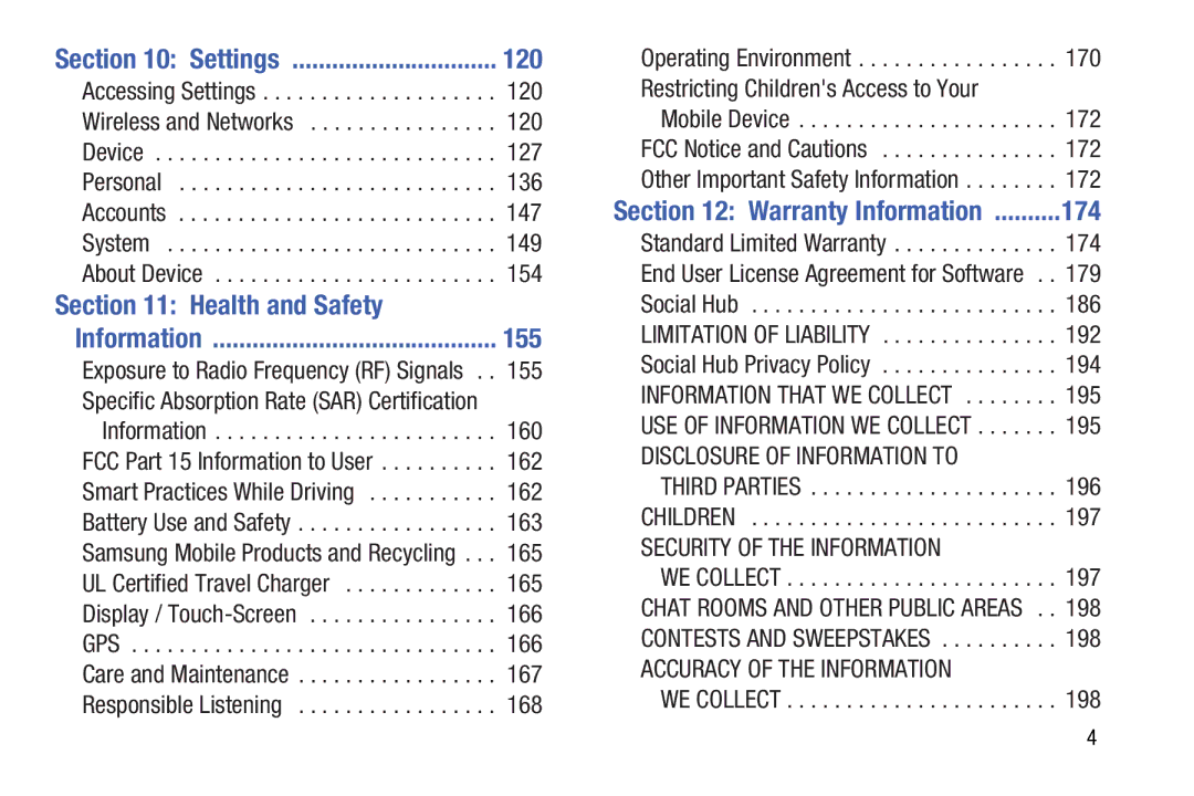 Samsung GT-P5210GNYXAR user manual 120, Health and Safety, 155, Operating Environment Restricting Childrens Access to Your 