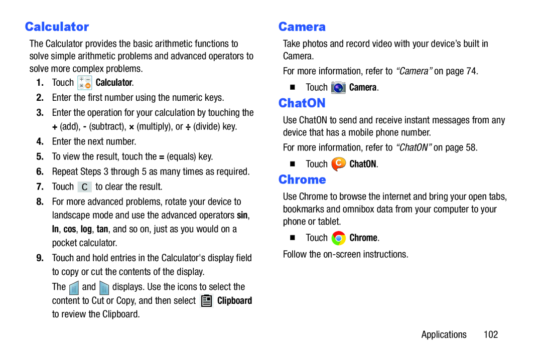 Samsung GT-P5210GNYXAR user manual Chrome, Touch Calculator 